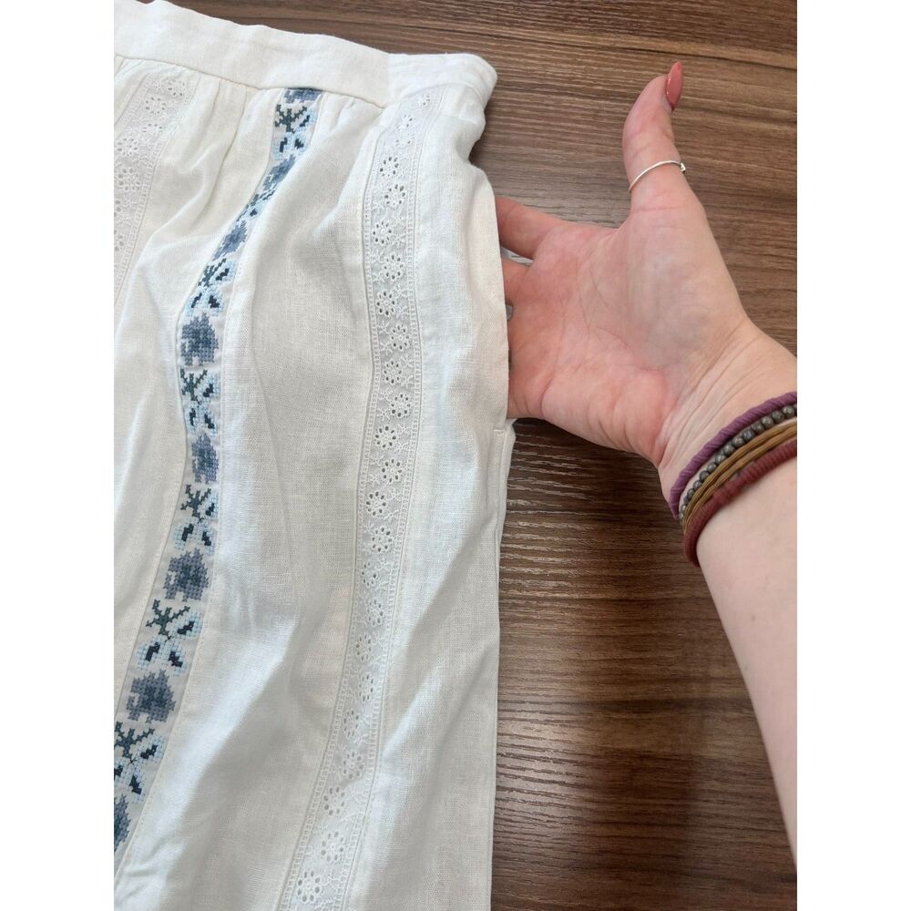 Caroline Constas XS Linen Blend Embroidered Maxi Skirt White Blue Boho Cottage - Picture 9 of 12